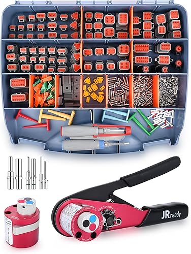JRready DW4001 - Kit de conectores Deutsch de 531 piezas con nueva herramienta de crimpado Deutsch de torreta - Conectores DTDTMDTPDTHD con