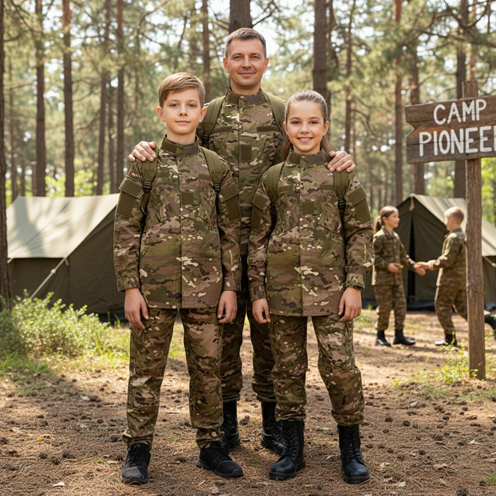 Dzieci Sport Odzież taktyczna Zestawy Kurtka i spodnie Airsoft Military Kamuflaż Wiosna Lato Jesień Piesze wycieczki Polowanie Camping Walka dla Chłopca Dziewczyny