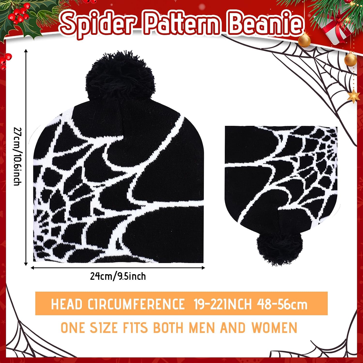6 Pcs Winter Y2K Gothic Spider Web Beanie Hats for Women Adult Gifts Warm Stretch Skull Beanie Knit Cap