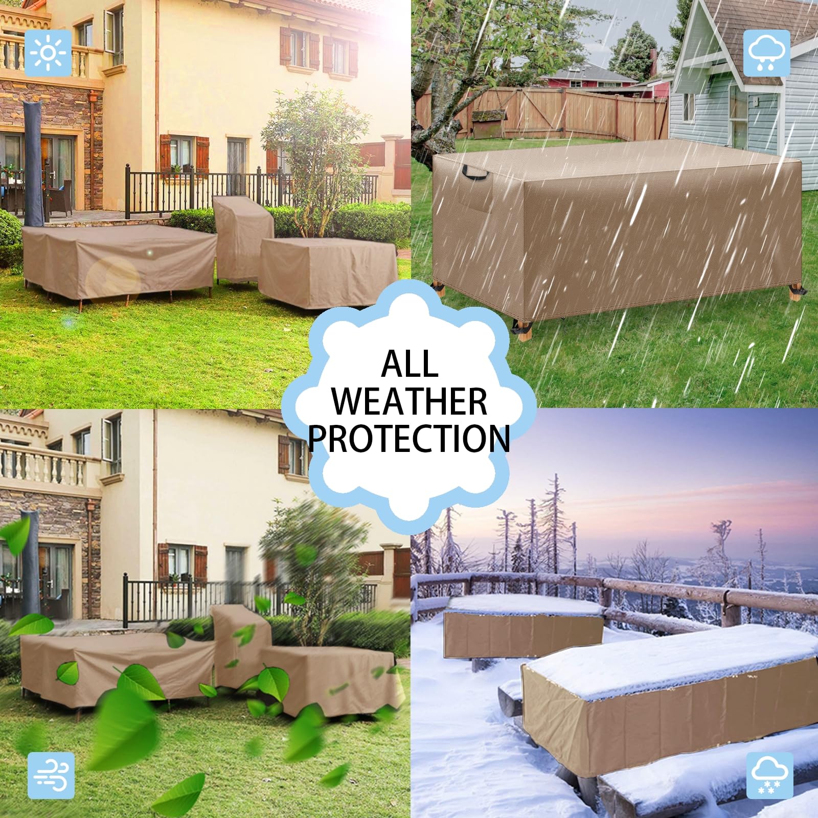 Funda para Muebles de Jardín Exterior, Funda Mesa Exterior Impermeable, Tela Oxford 420D, Anti Viento, Anti UV Funda Protectora Mesa Exterior con Salidas de Aire,Caqui,220x100x75 cm — view 6