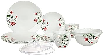 Hazel Fluted Series Opalware Dinner Set | 28 Pieces for Family of 6 | Microwave & Dishwasher Safe | Bone-Ash Free | Crockery Set for Dining & Gifting | Plates & Bowls | White