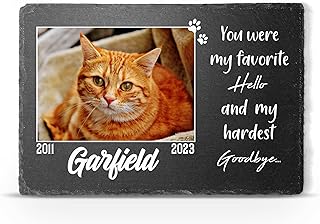 TULLUN Personalized Memorial Plaque for Pet Cat Dog Slate Stone Frame Paw Grave Marker - Size | 7.8