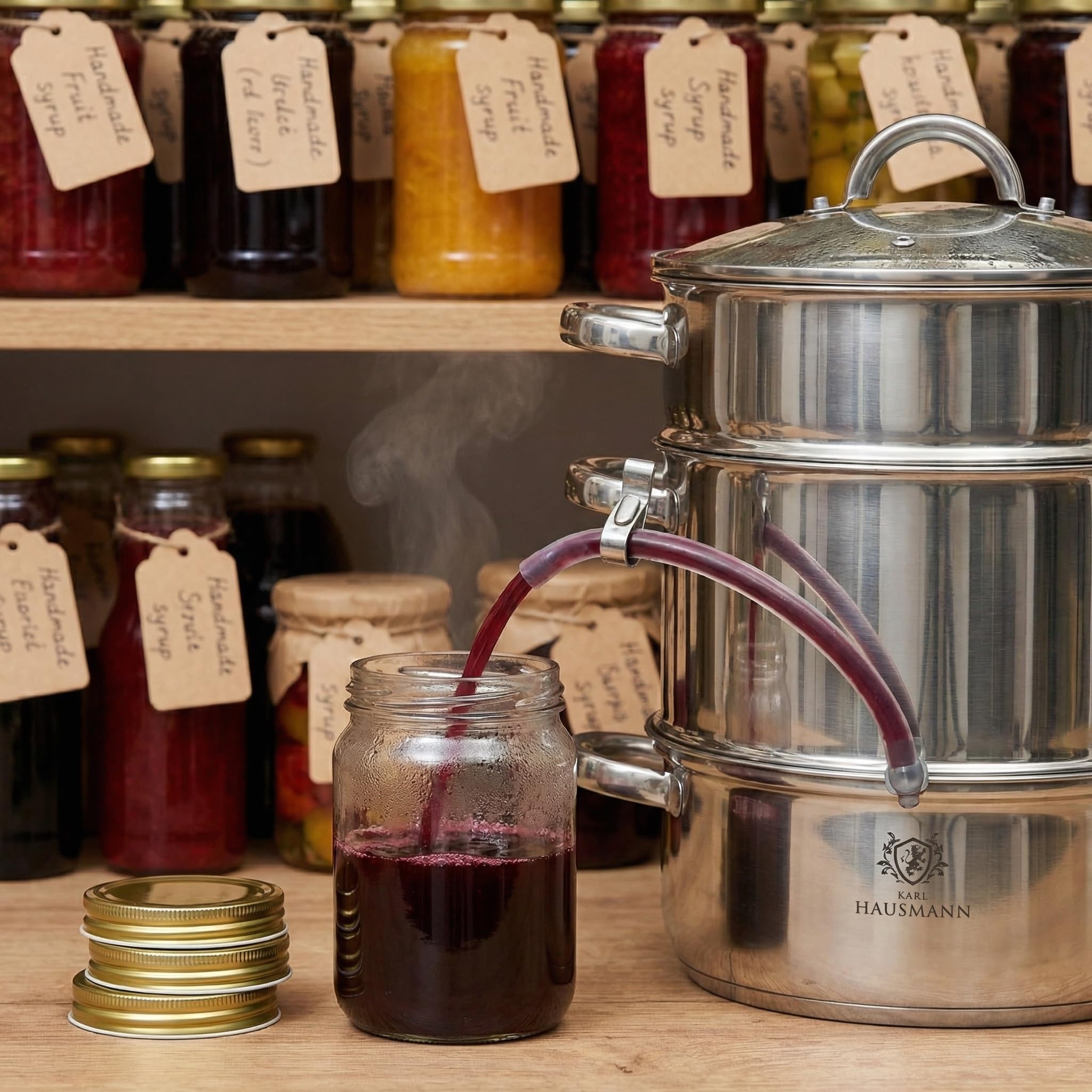 KARL HAUSMANN Extracteur de Jus Vapeur Inox 8L pour Induction, Gaz, Vitrocéramique et Électrique - Extracteur jus Fruits et Légumes Maison avec Tuyau, sans BPA, Grande Capacité