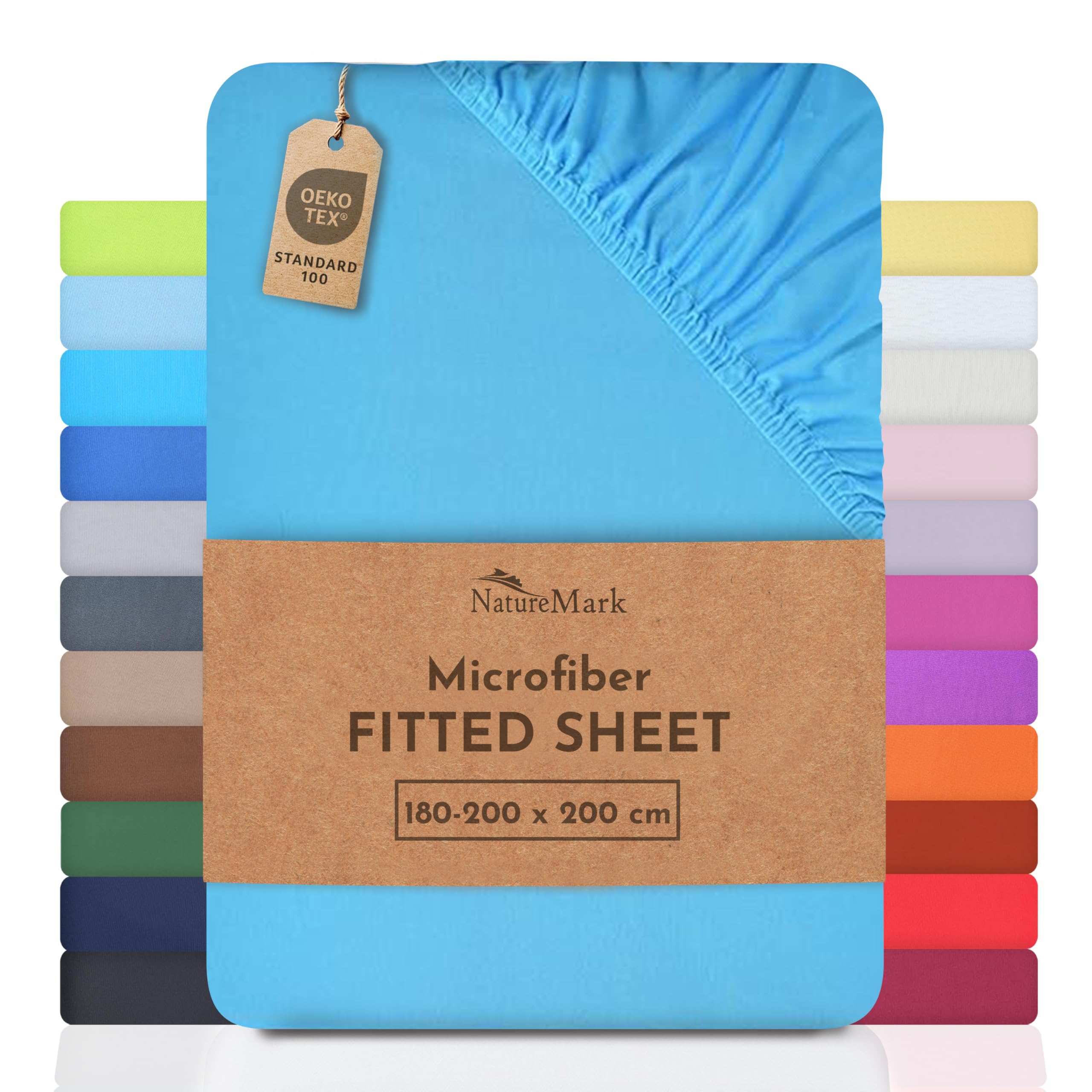 NatureMark Microfiber Fitted Sheet - Soft, Breathable & Comfortable - With Elastic Band - 180 x 200 cm - Turquoise