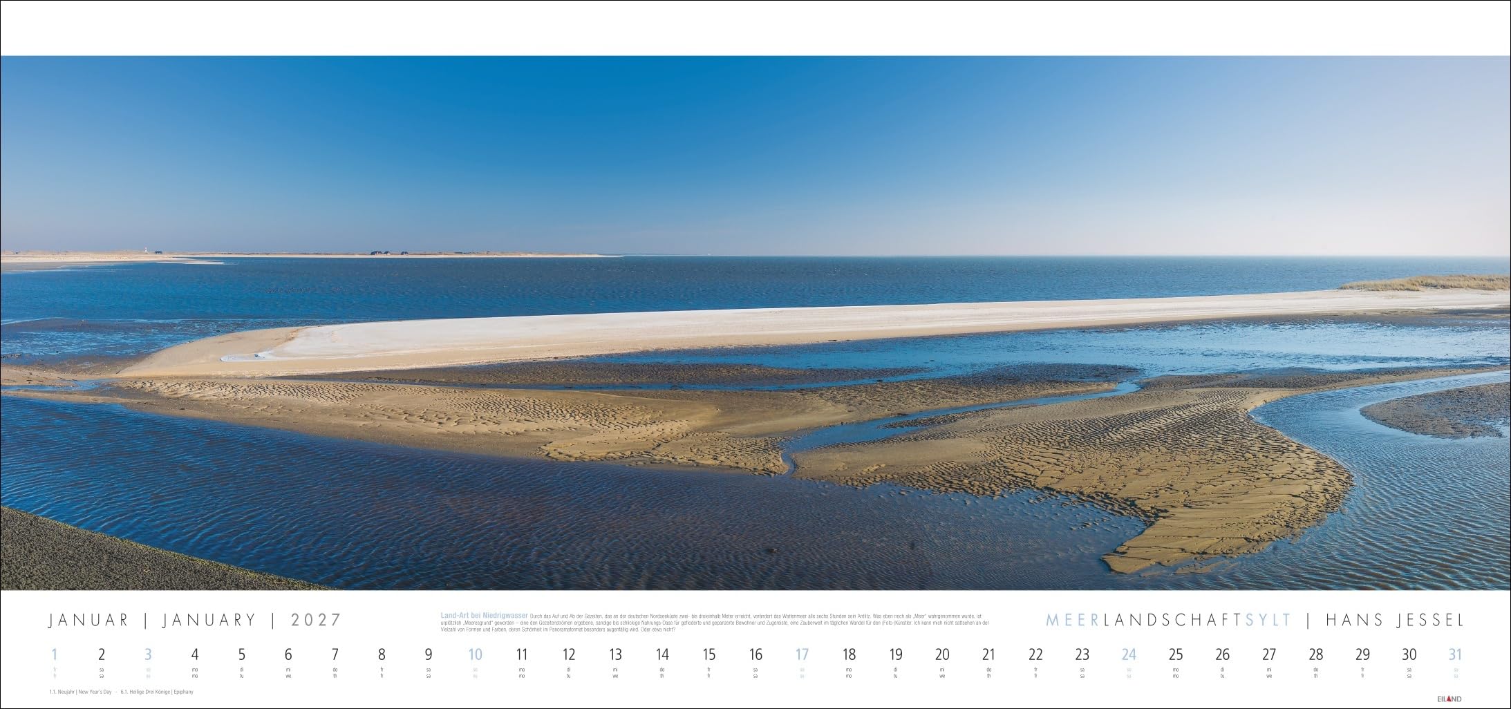 Meerlandschaft SYLT Kalender 2027 - Hans Jessel: Großer Panorama-Wandkalender mit Fotos des bekannten Künstlers Hans Jessel. Meereslandschaften eingefangen in einem XXL-Fotokalender.