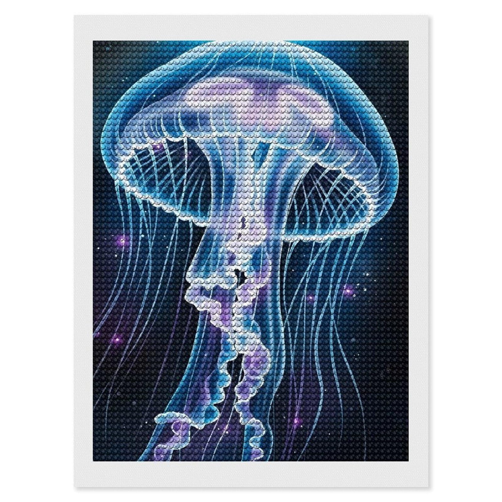 Junmoney Glowing Jellyfish in Deep Space Diamond Painting Set 12"x16", for Adults, Decorate Your Room, Thoughtful Handmade Gift, Boho Decor, with Tool Kit