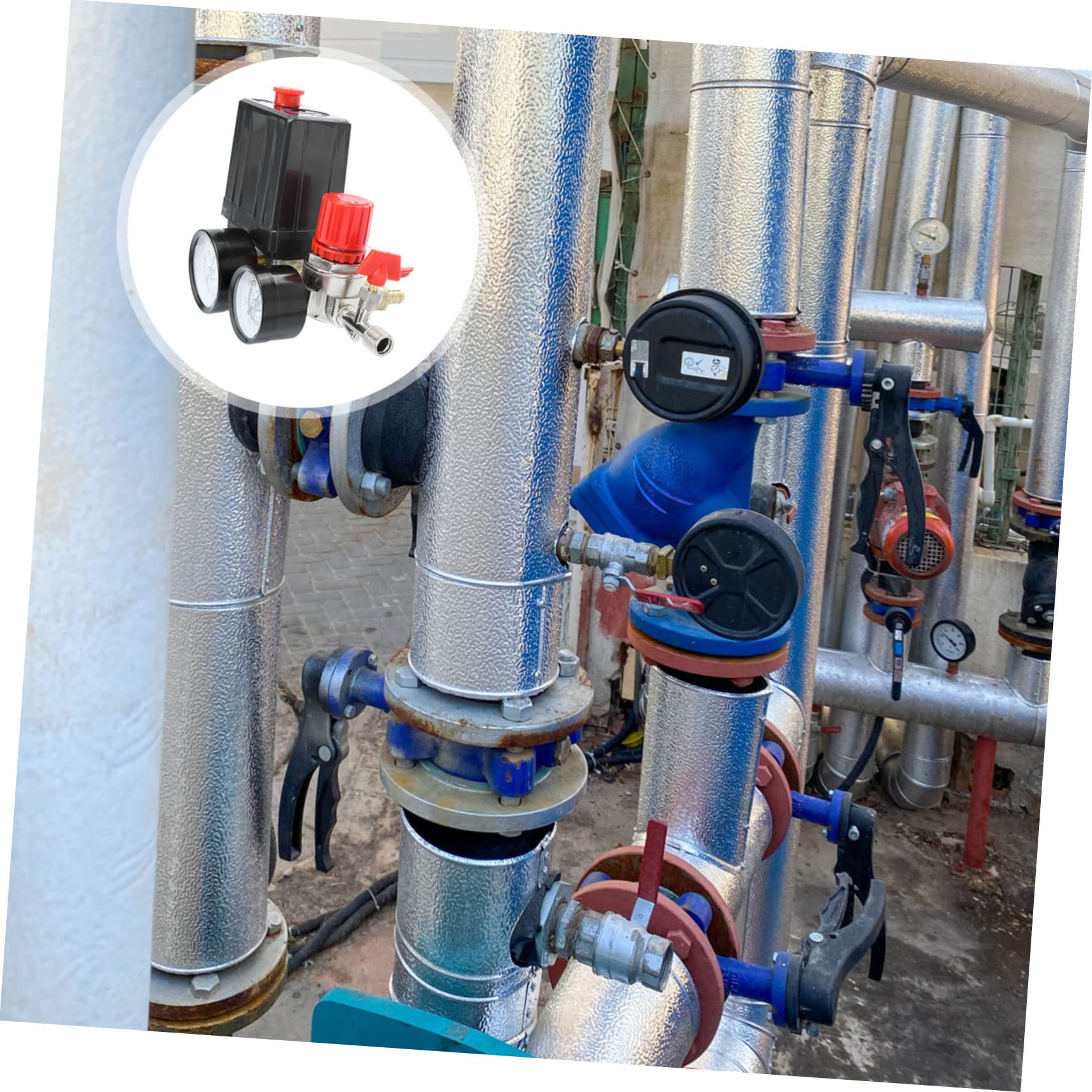 WOONEKY Valvola di Pressione 220/380v Plastico e Ferro Regolatore Manometro per Compressore Aria a 4 Fori per Controllo Aria