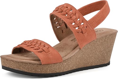 WHITE MOUNTAIN Women's Pretreat Woven Cork Wedge Sandal, Aperol Spritz/Suede, 9 