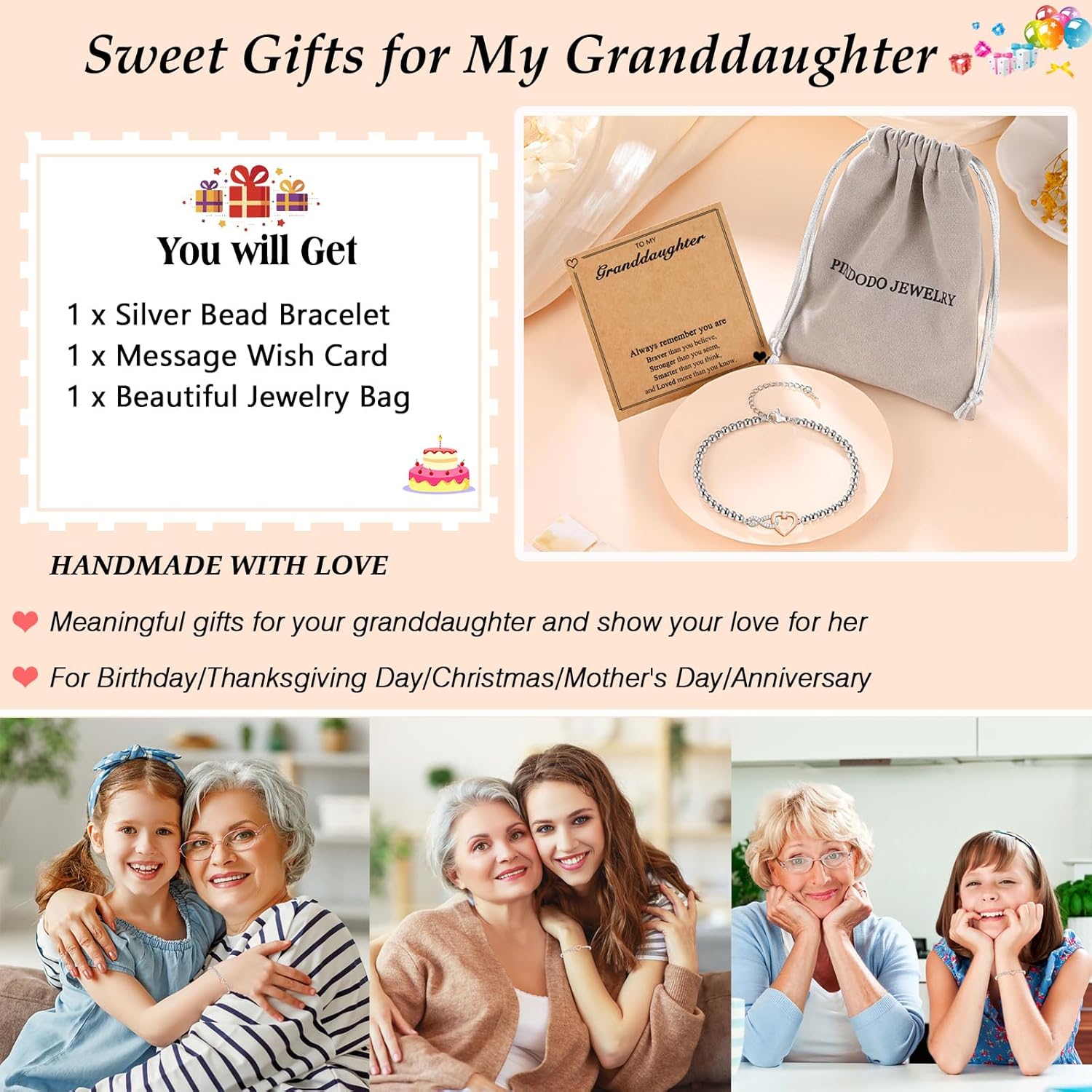 PINKDODO Grandma & Daughter Gifts - Mom, Grandma & Daughter Bracelet for Valentine's Day, Mother's Day & Christmas - Image 6