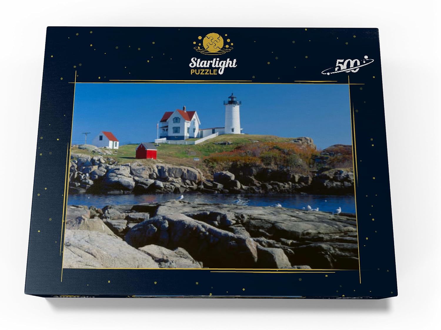 MyPuzzle Nubble Lighthouse At Cape Neddick, York Beach, Maine, USA - Premium 500 Piece Jigsaw Puzzle for Adults