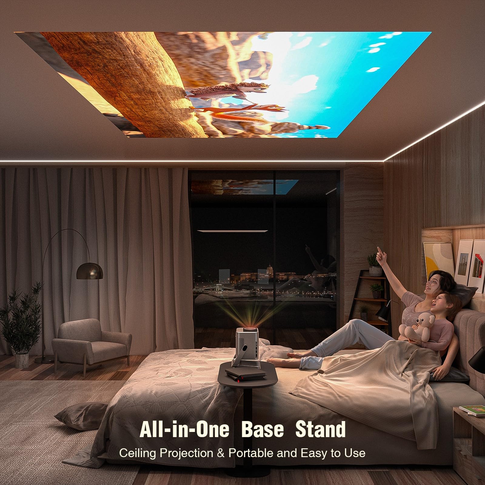 Smart Beamer Offizielle App Projektor 4K mit Autofokus ＆ Trapezkorrektur, VOPLLS 800ANSI 1080P Full HD WiFi6 Bluetooth Beamer Klein Heimkino/Outdoor Projector für Handy (Silbergrau)
