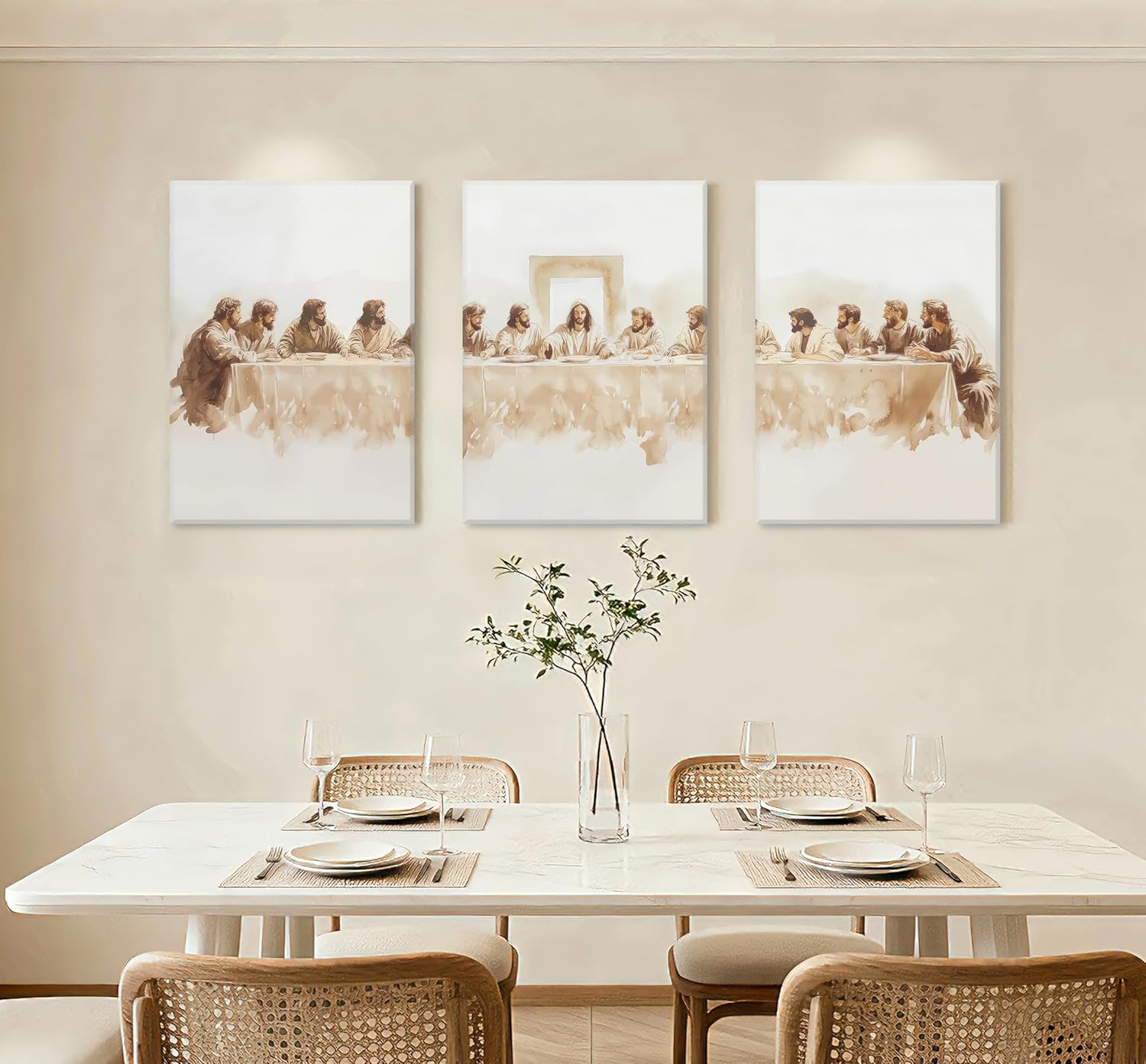 3Pcs The Last Supper Canvas Wall Art Jesus Bible Story Christian Wall Decor Picture Jesus and Twelve Apostles Poster Religious Faith Painting Print Artwork for Living Room Dining Room Kitchen Church