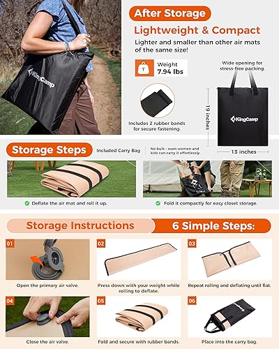 Miniatura 7 de Kingcamp FLEXIREST 5.0 - Colchoneta de dormir para camping, inflable sin PVC, colchón de camping compacto de alto soporte con saco de bomba para