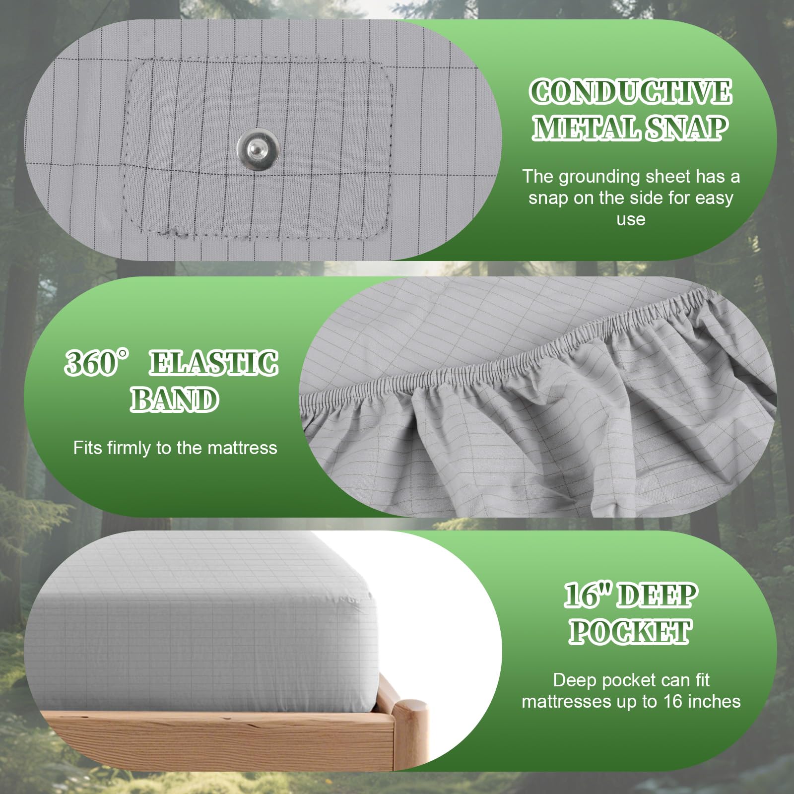 Lenzuolo di messa a terra conduttivo, Grounding Bed Sheet, Tappetino da terra secondo la norma UE, con 10% fibra d'argento e 90% cotone biologico, per Sonno Migliore Recupero Energetico (180x200cm)