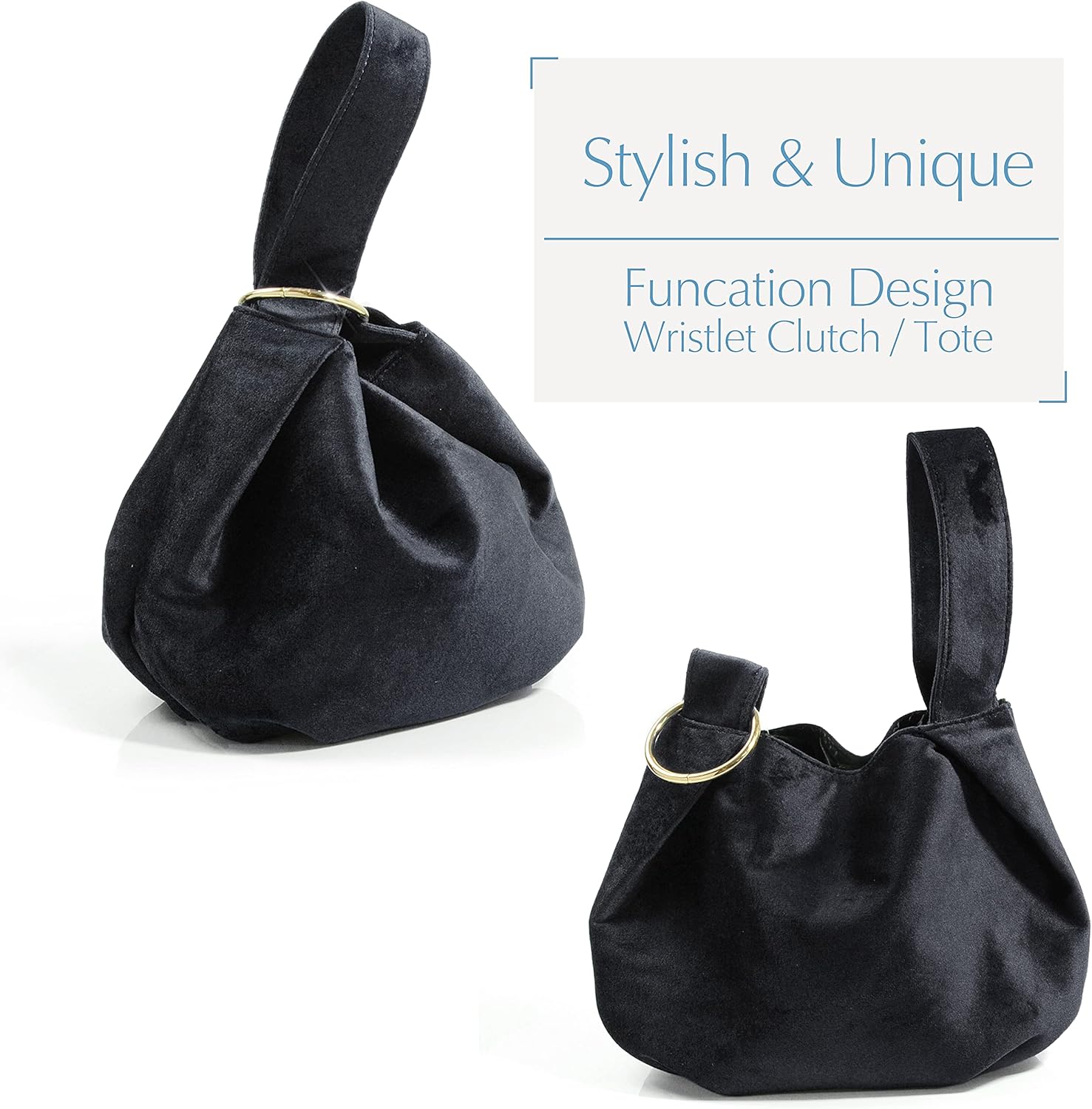 Women Clutch Velvet Top Handle Bag Wristlet Small Tote Purse - Image 5