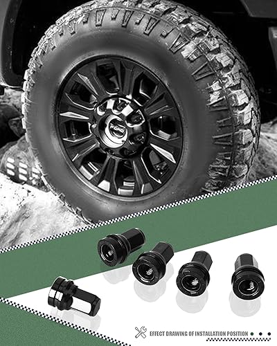 Miniatura 4 de Tuercas de llanta negras de 14 x 1.5 pulgadas, 32 tuercas de rosca M14x1.5 OEM HCPZ-1012-B HCPZ-1012-A para Ford F250 F350 Super Duty 2017-2024,