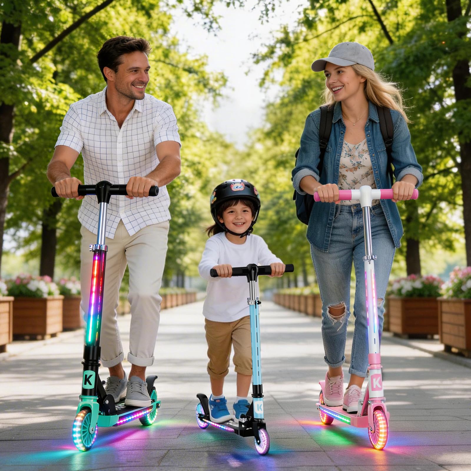 Trottinette à 2 roues pour enfants de 3 à 12 ans, roues lumineuses et tige à DEL, hauteur réglable et pliable, trottinette de sport légère pour filles et garçons avec béquille