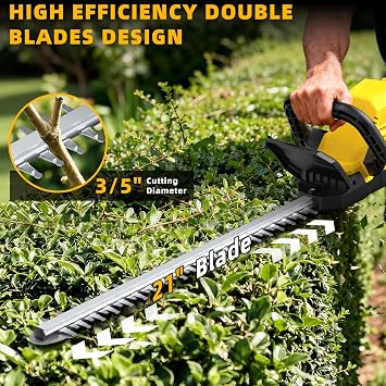 21-in 21V Cordless Battery Powered Electric Hedge Trimmer Yellow