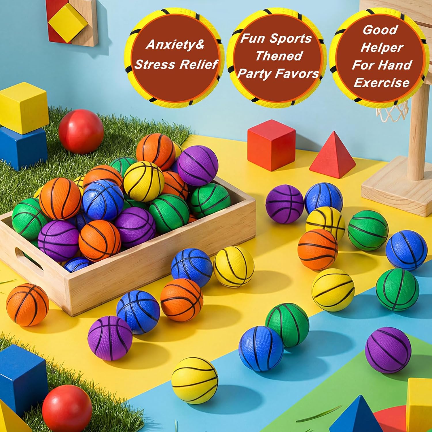 Libima 100 Pcs Mini Basketball Stress Balls 2'' Mini Foam Small Basketball Party Favors Squeeze Sports Balls for Anxiety Stress Relieving School Sports Theme Party Favor (5 Colors)
