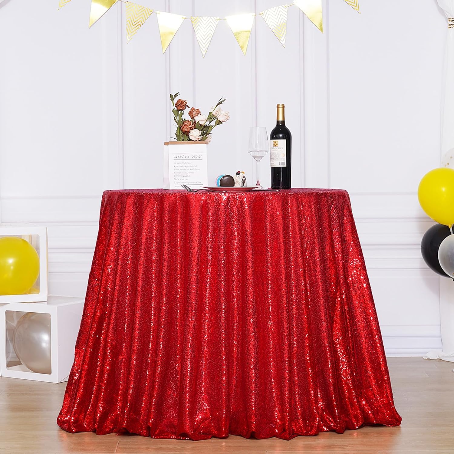 3E Home 50 inch Red Sequin Tablecloth,Round Sequin Table Cover for Wedding Party Christmas Banquet (127cm) โ image 1