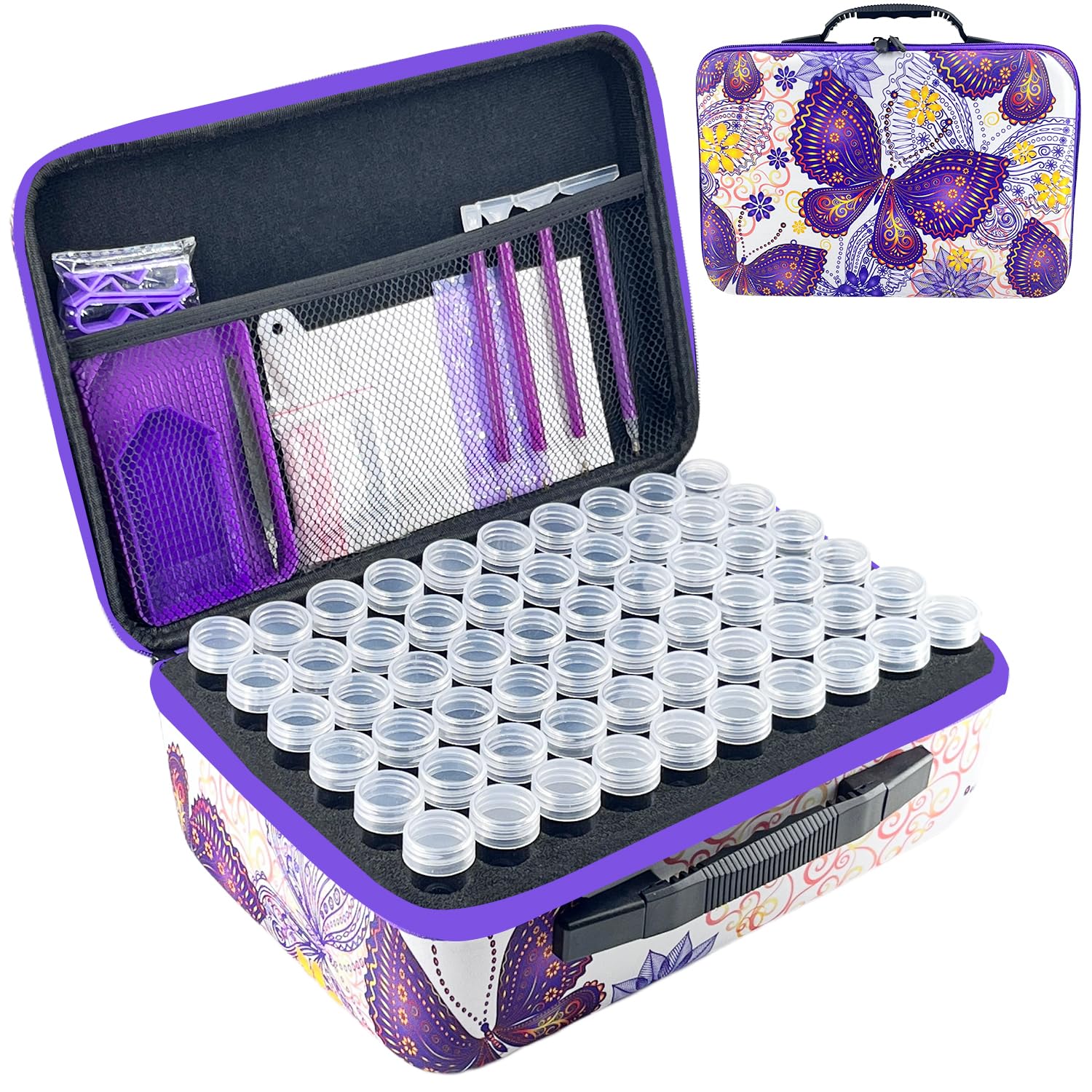 LIRUNQIU Diamond Painting Storage Containers, 120 Slots Diamond Art Accessories and Tools Kits Storage Box(Purple)