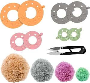 Kit para hacer pompones de pl&aacute;stico con tijeras cortadoras (4 tama&ntilde;os)