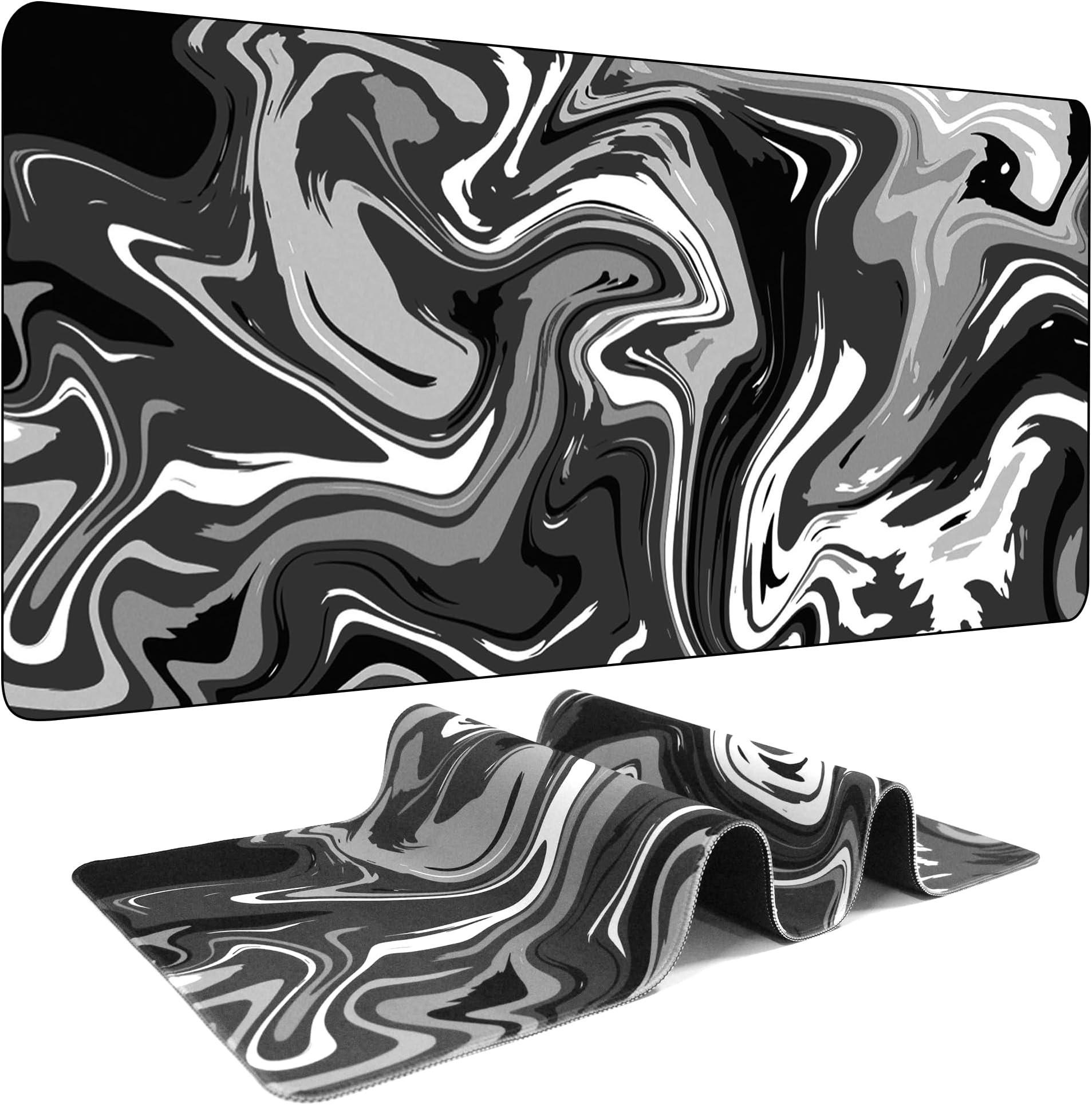 【5 Patterns 3 Sizes】 Fluid Pattern Marbled Design Large Mouse Pad Gaming Giant Big Desk Mat Desk Pad Computer Keyboard Mousepad with Stitched Edge for Home Office Work - 39.5" L*16.8" W