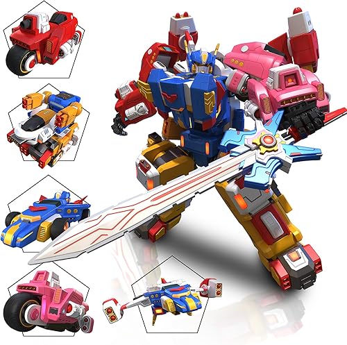 El juego de vehículos transformadores 5 en 1 incluye motocicletas, aviones, karts - Kit de auto apilable STEM, robots transformadores, regalo de