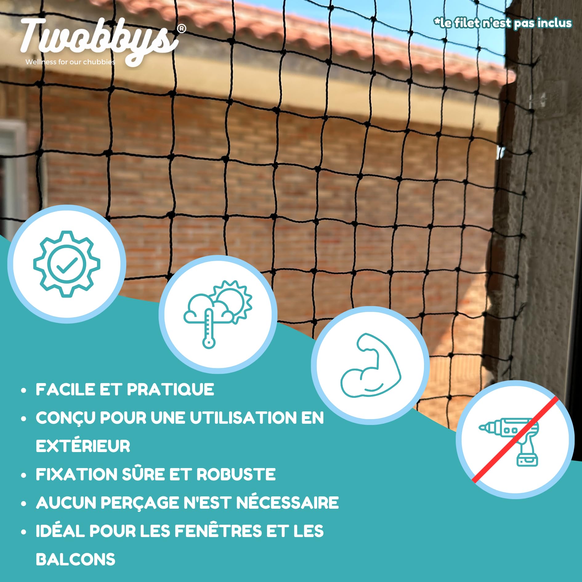 Kit De Fixation Pour Filet Sécurité Chat - 40 Crochets Adhésifs + 40 Colliers - Installation Sans Perçage, Pour Fenêtres Et Balcon