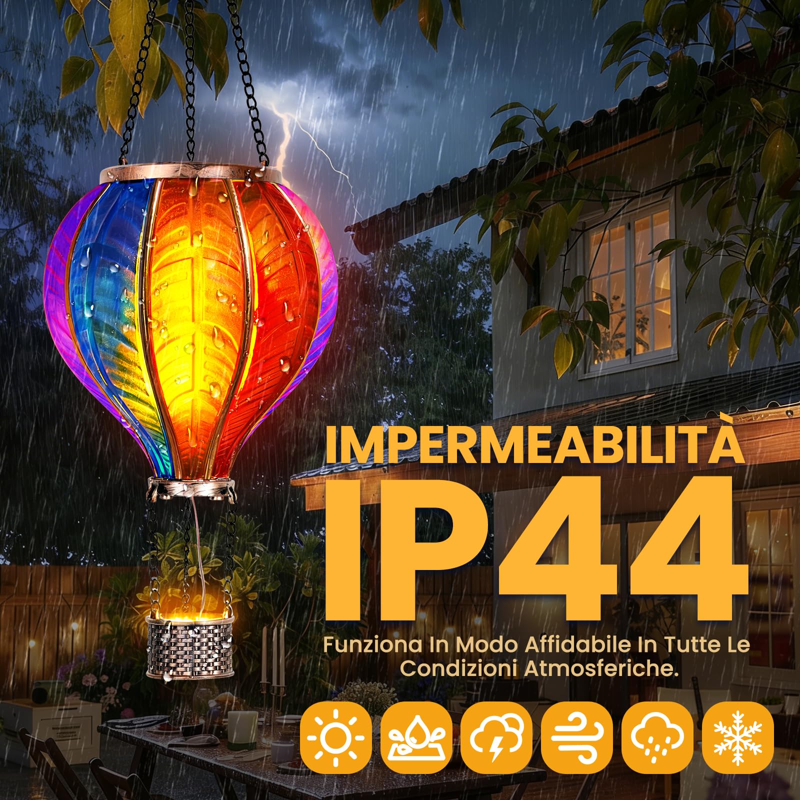JONRRYIN 2PCS Lanterna Solare da Esterno, Extra Grande 46,5x13,8 cm Mongolfiera Solare, Luci Solari da Giardino con Effetto Fiamma da Appendere per Terrazza, Balcone e Giardino