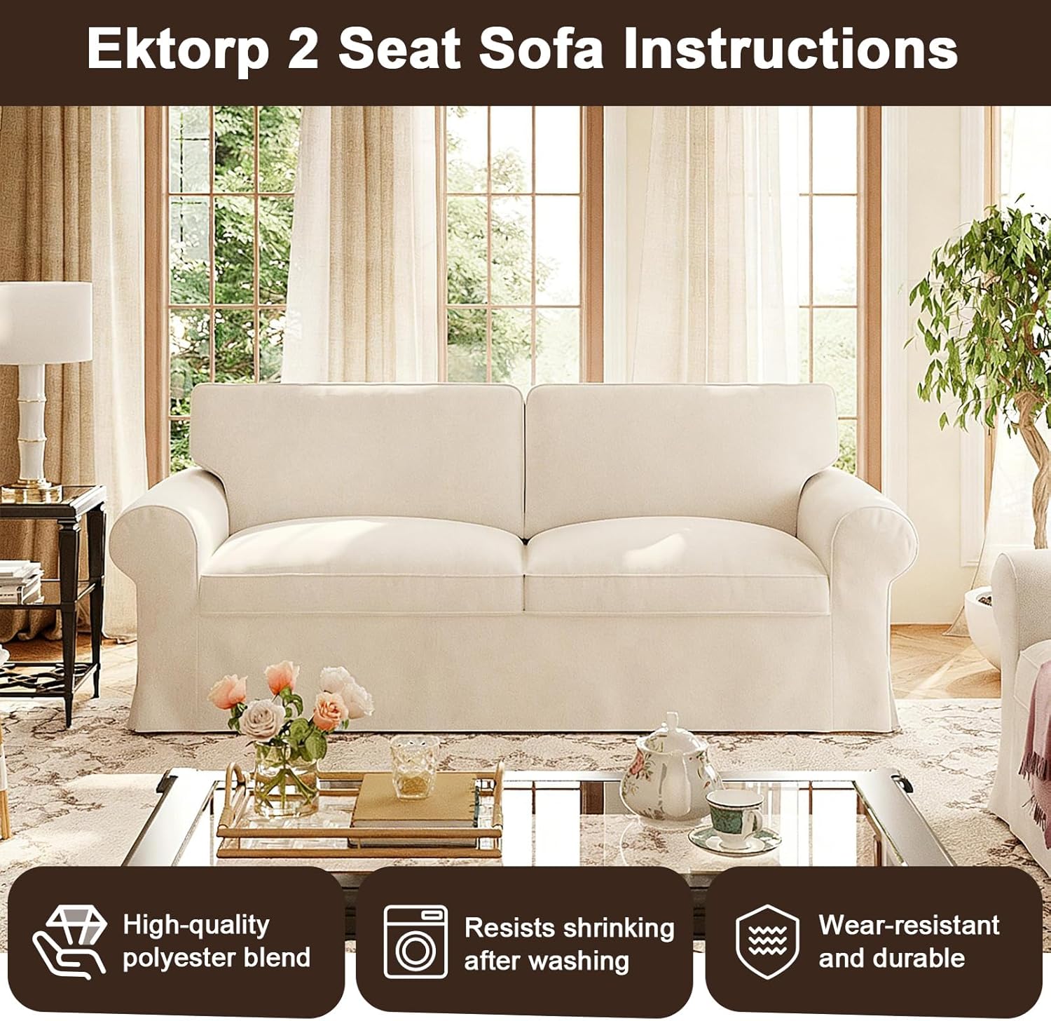 Ektorp Loveseat Sofa Cover Replacment Slipcover Designed for IKEA Ektorp Two Seater Sofa Slipcover,Couch Cover Not Include The Sofa Body, Cool White
