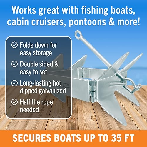 Miniatura 2 de Anclaje de caja de barco para barcos, anclaje plegable pequeño y grande, evita el anclaje deslizante de 13 libras, 19 libras y 26 libras hasta 22,