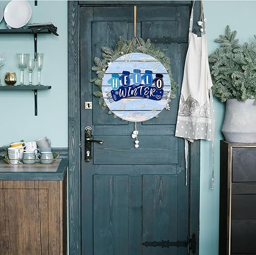 Miniatura 6 de Letrero colgante de madera rústica, decoración de puerta de invierno, 12 x 12 pulgadas