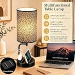 Dreamholder Contrôle du toucher USB Lampe de table avec USB C/A & AC Déplacement, 3-Way Lampe de chevet dimmable, Lampes modernes pour chambre à coucher, Bureau de chambre d'hôtes, Ampoule incluse, Miracle noir