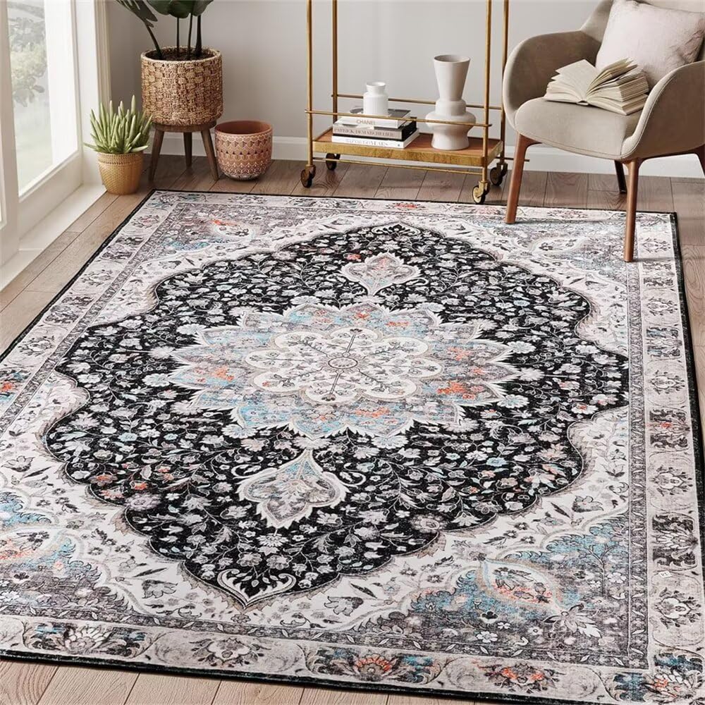 Tapis salon moderne 170x240cm gris noir déco terrasse et couloir
