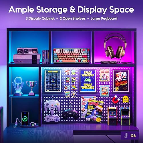 Miniatura 4 de AODK Escritorio para juegos en forma de L de 63 pulgadas con gabinete, almacenamiento y estantes, escritorio en forma de L con 4 cajones, tira de