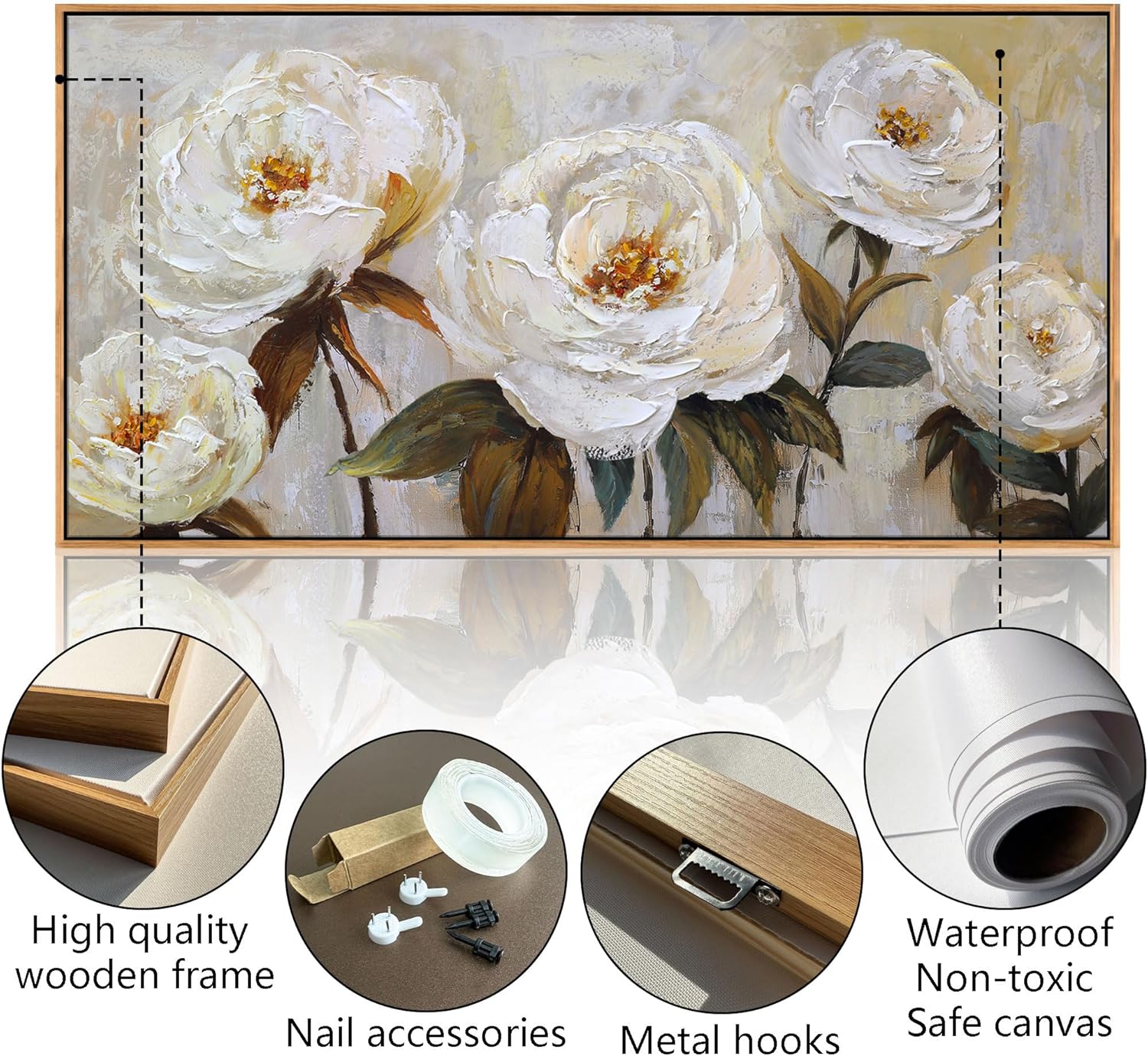 Flower Canvas Wall Art Textured Floral Picture Wall Decor White Large Elegant Painting for Living Room Modern Artwork for Home Decor Pictures for Bedroom Wall Decor 20×40IN
