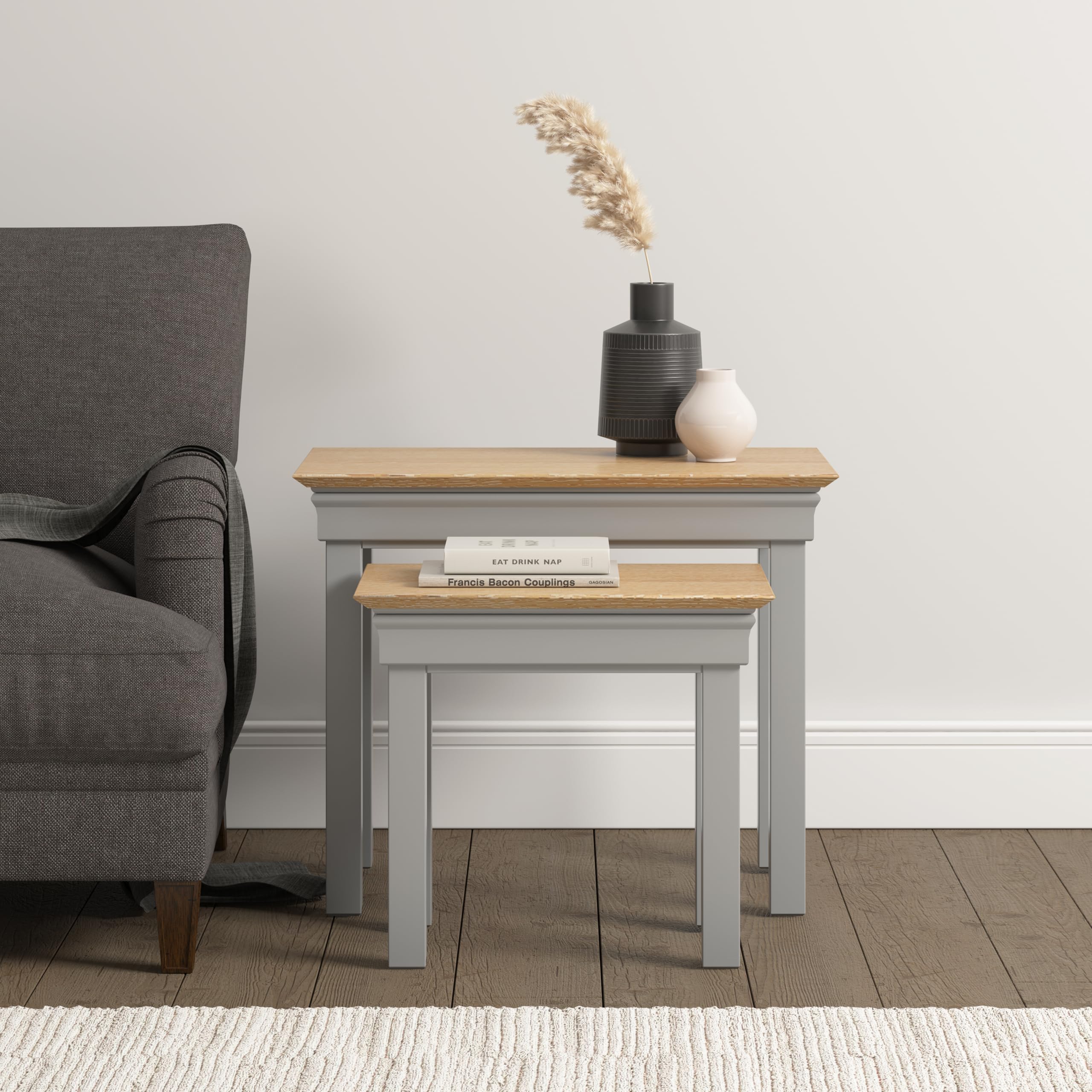 Seconique Bordeaux Nest Of 2 Tables in Pebble Grey/Oak