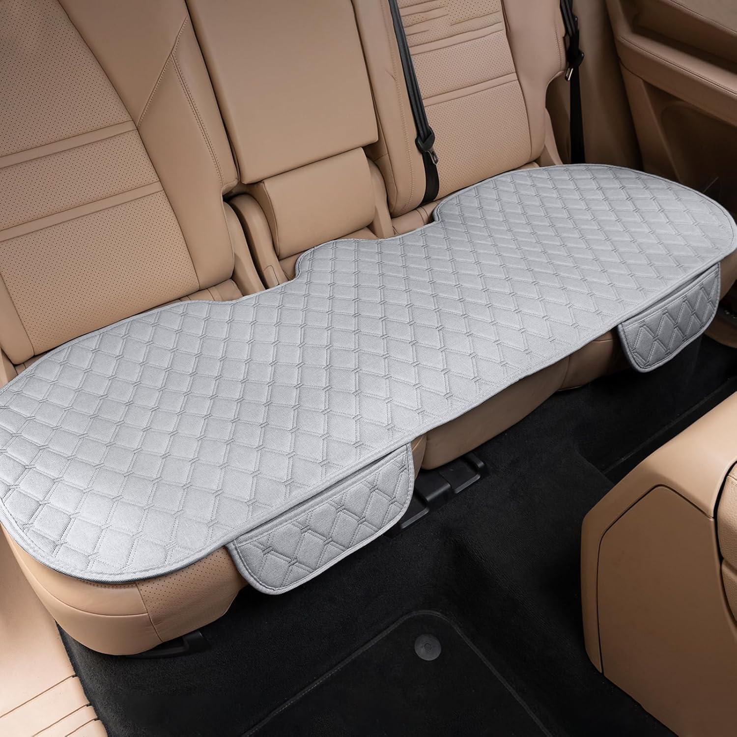 Linen Back Car Seat Cover, Rear Car Seat Cover for Cars Truck SUV, Anti-Slip Breathable Rear Bench Seat Protector Cushion Pad with Storage Pockets for Most Vehicles - Grey 1pc