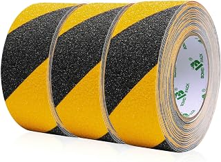 BOMEI PACK Antirutsch Klebeband Streifen mit Selbstklebend, 3 Rollen von 5cm x 10m Treppe Stufen Band Kleber Rutschfest Klebeband, schwarz-gelb, Hohe Traktion Pad für innen- und Außenbereich