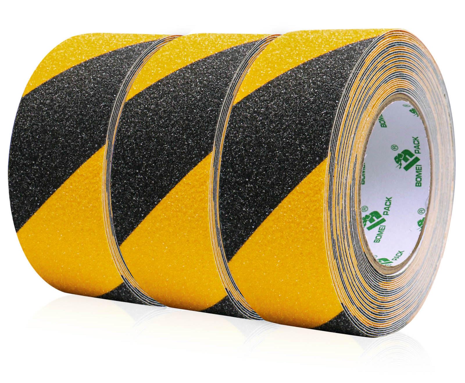 BOMEI PACK Antirutsch Klebeband Streifen mit Selbstklebend, 3 Rollen von 5cm x 10m Treppe Stufen Band Kleber Rutschfest Klebeband, schwarz-gelb, Hohe Traktion Pad für innen- und Außenbereich