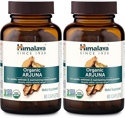 Himalaya Organic Arjuna Suplemento de presión arterial para el bienestar cardiovascular y la salud del corazón 700 mg 60 cápsulas suministro de 4
