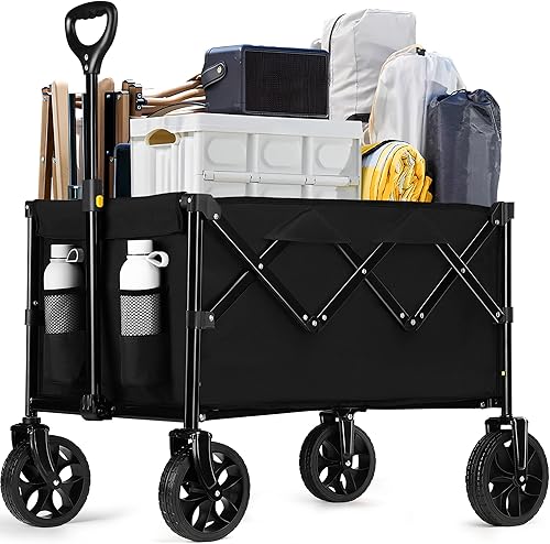 Carro plegable resistente, grande, plegable, con 2 soportes para bebidas, carrito de jardín utilitario para exteriores, playa, compras, comestibles,