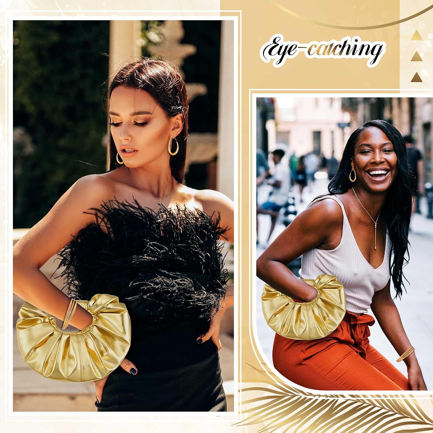 Landical 3Pcs Gold Clutch Purse Jewelry Set for Women Evening Bag Cuff Bracelet Earring Gold Accessories for Women Prom Party - Image 6