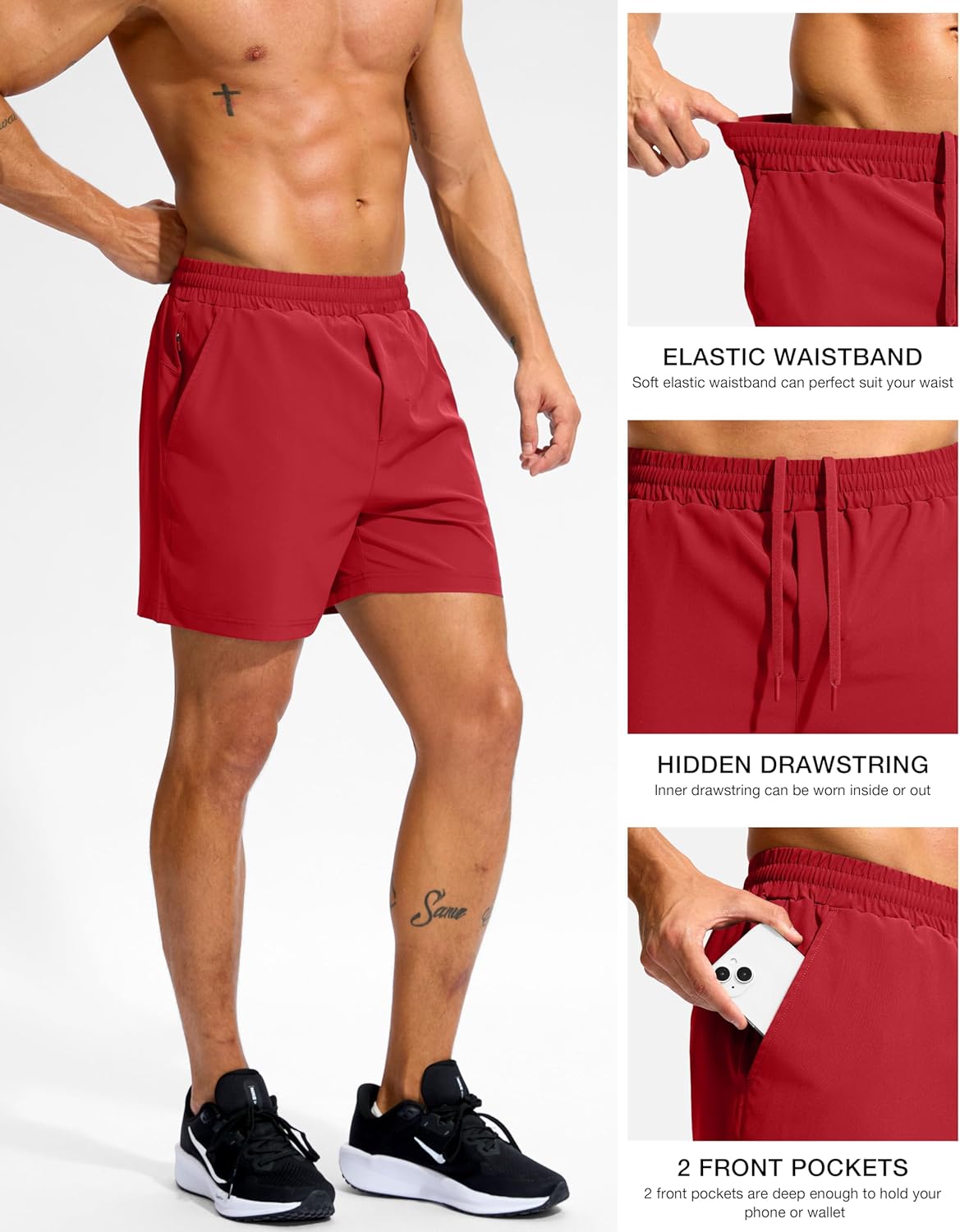 Soothfeel Men's Athletic Workout Shorts with Zipper Pocket 5"/7" Running Gym Shorts for Men Lightweight Quick Dry Tennis - Image 4