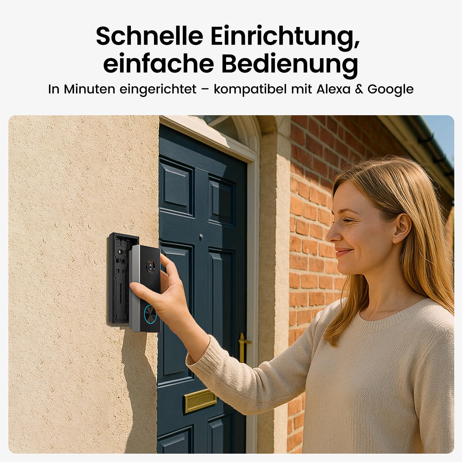 aosu Türklingel mit Kamera 2K Video Türklingel, Verschlüsselte Speicherung klingel Kamera mit K.I. Personenerkennung mit AI, batteriebetrieben, Arbeit mit Alexa