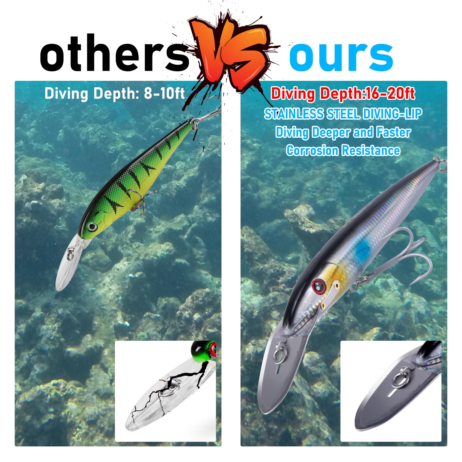 'Dr.Fish Deep Diving Trolling Lures 13-20ft Saltwater Fishing Lures 7.5'' Deep Diving Jerkbait VMC Treble Hooks Hard Lures Pencil Twitch Bait Heavy Duty Offshore Plugs Striper Mackerel Tuna'