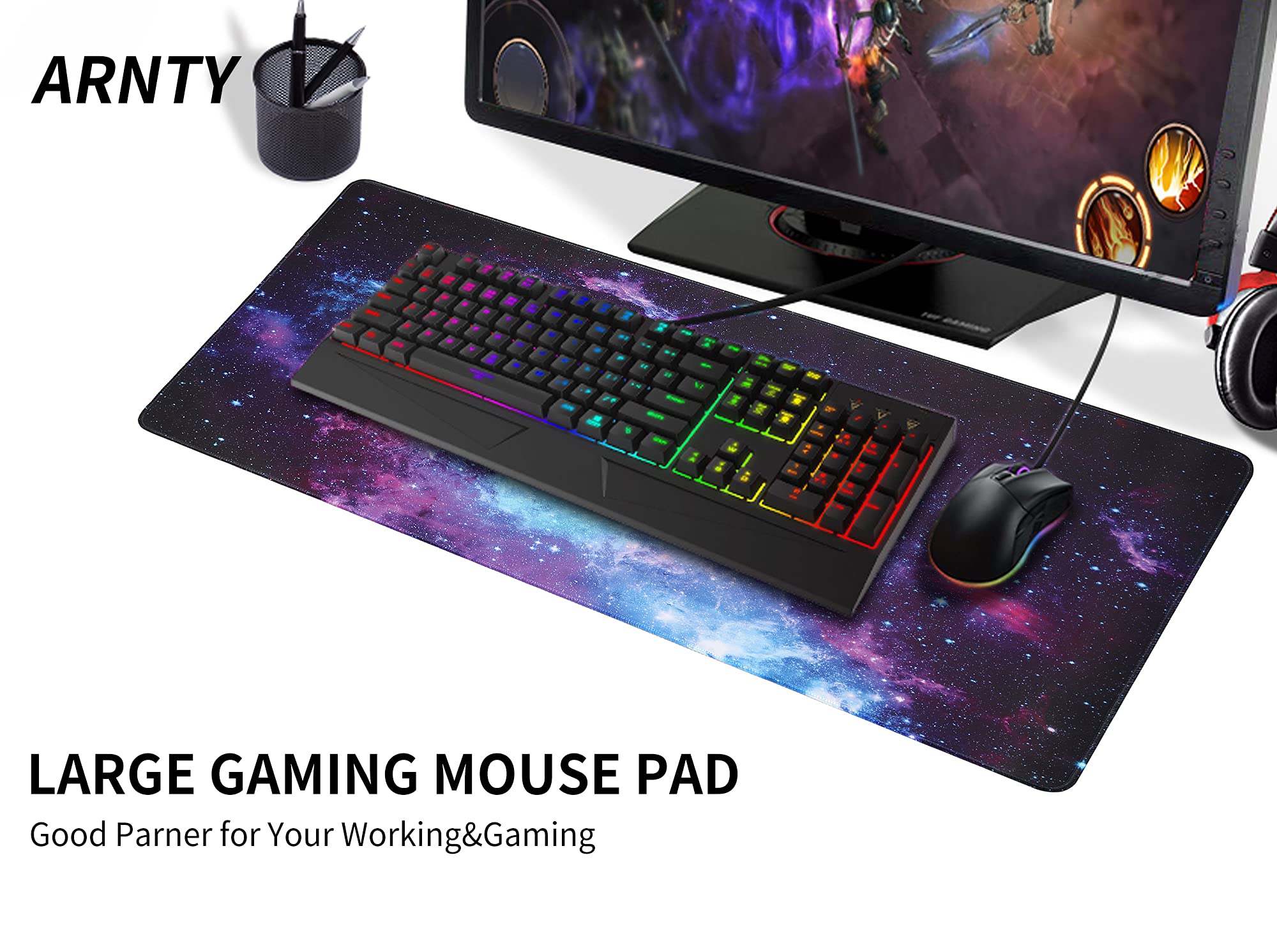 KINGSON Gaming-Muismat XXL 900x400 mm - Waterdichte Antislip Mat voor Kantoor en Games (Galaxy