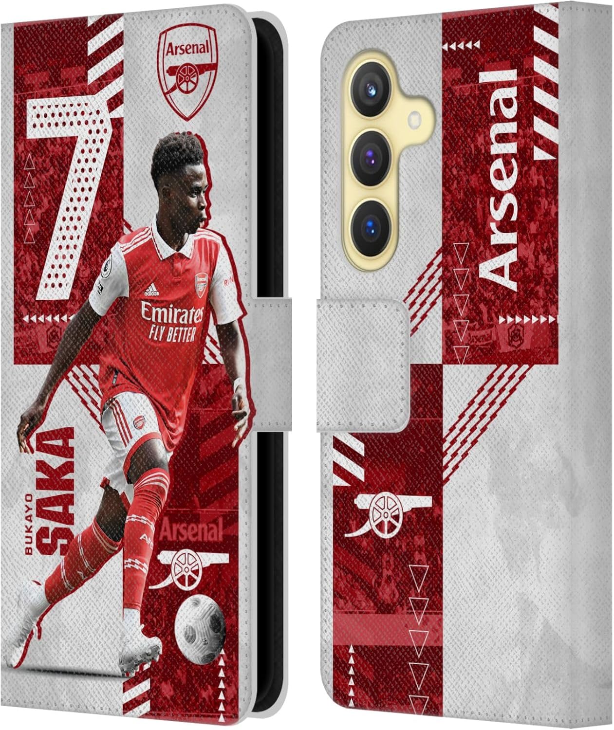 Head Case Designs Officially Licensed Arsenal FC Bukayo Saka 2022/23 First Team Leather Wallet Case Compatible with Samsung Galaxy S24 5G