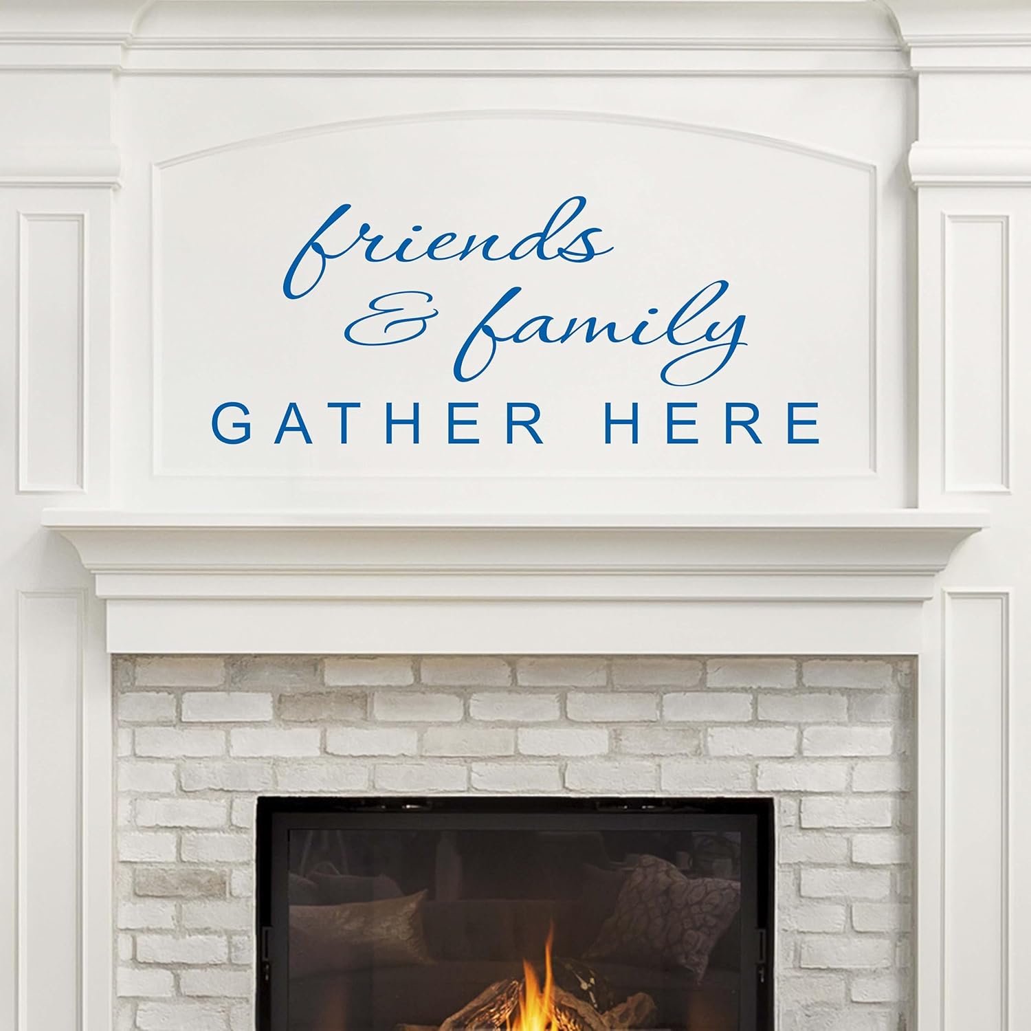 Friends and Family Gather Here Wall Decal Stickers | Family Wall Decor | Living Room Wall Decals | Friendship Decals | Blue